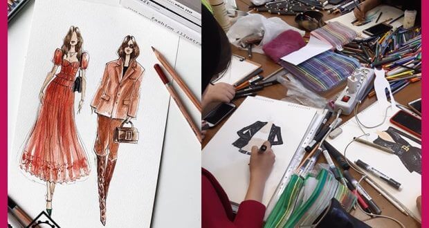 طراحی لباس با مداد رنگی